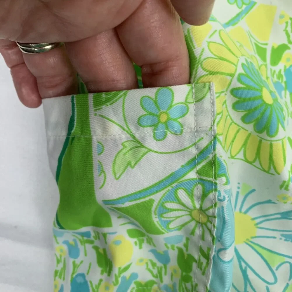 Vintage Lilly Pulitzer Boys Sz M 6/6X Swim Trunks 90s Green‎ Floral Bathing Suit